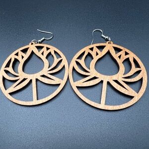 Natural Wooden Lotus Drop Earrings